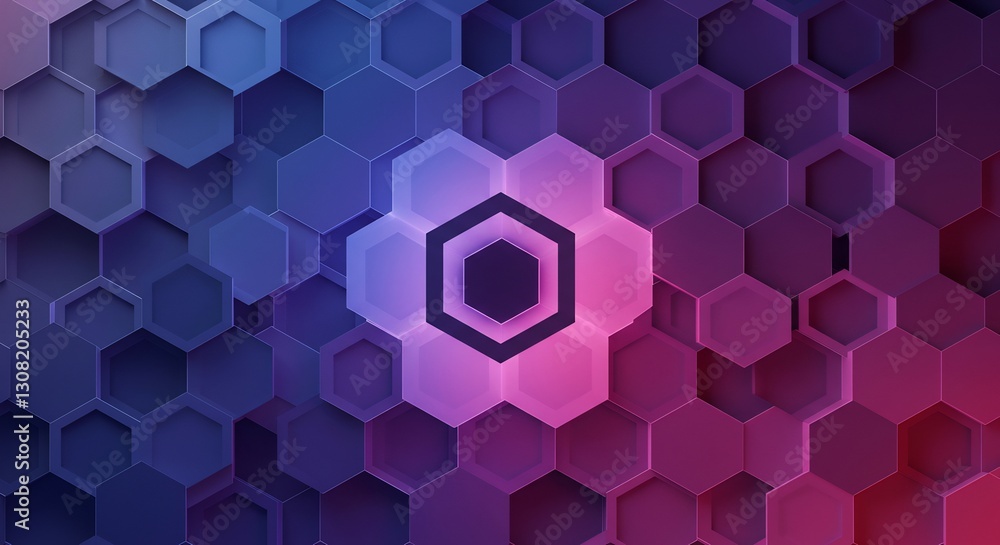 Abstract Hexagon Pattern Glowing Purple Blue. AI Generated Abstract Hexagon Pattern Glowing Purple Blue. AI Generated