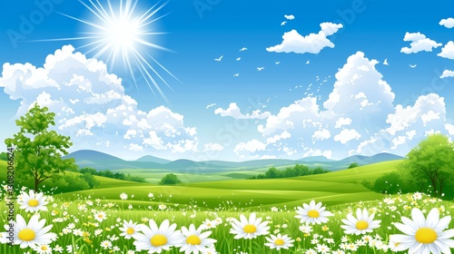 Bright Sunny Day in a Daisy Field