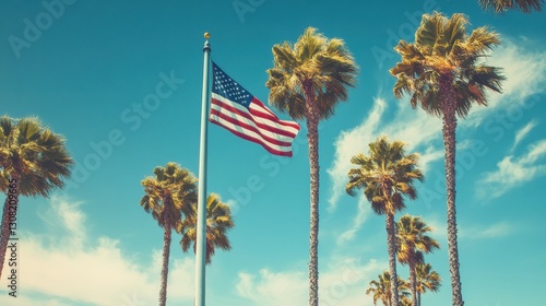 USA Flag  Palm Trees  Sunny Sky  Summer  Vacation