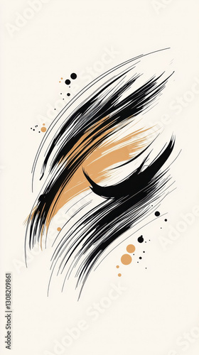 Wallpaper Mural Minimalist brush strokes in black and beige create abstract design Torontodigital.ca