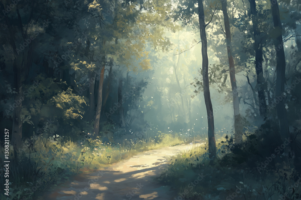 Obraz premium oil paint of a forest path