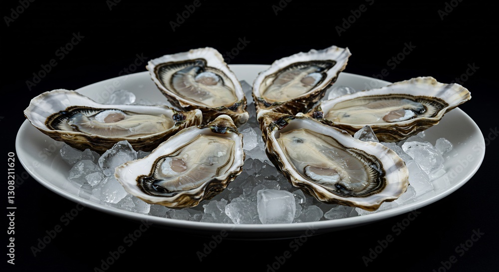 Fresh Oysters Gleam on Ice Elegant Plate. AI Generated Fresh Oysters Gleam on Ice Elegant Plate. AI Generated