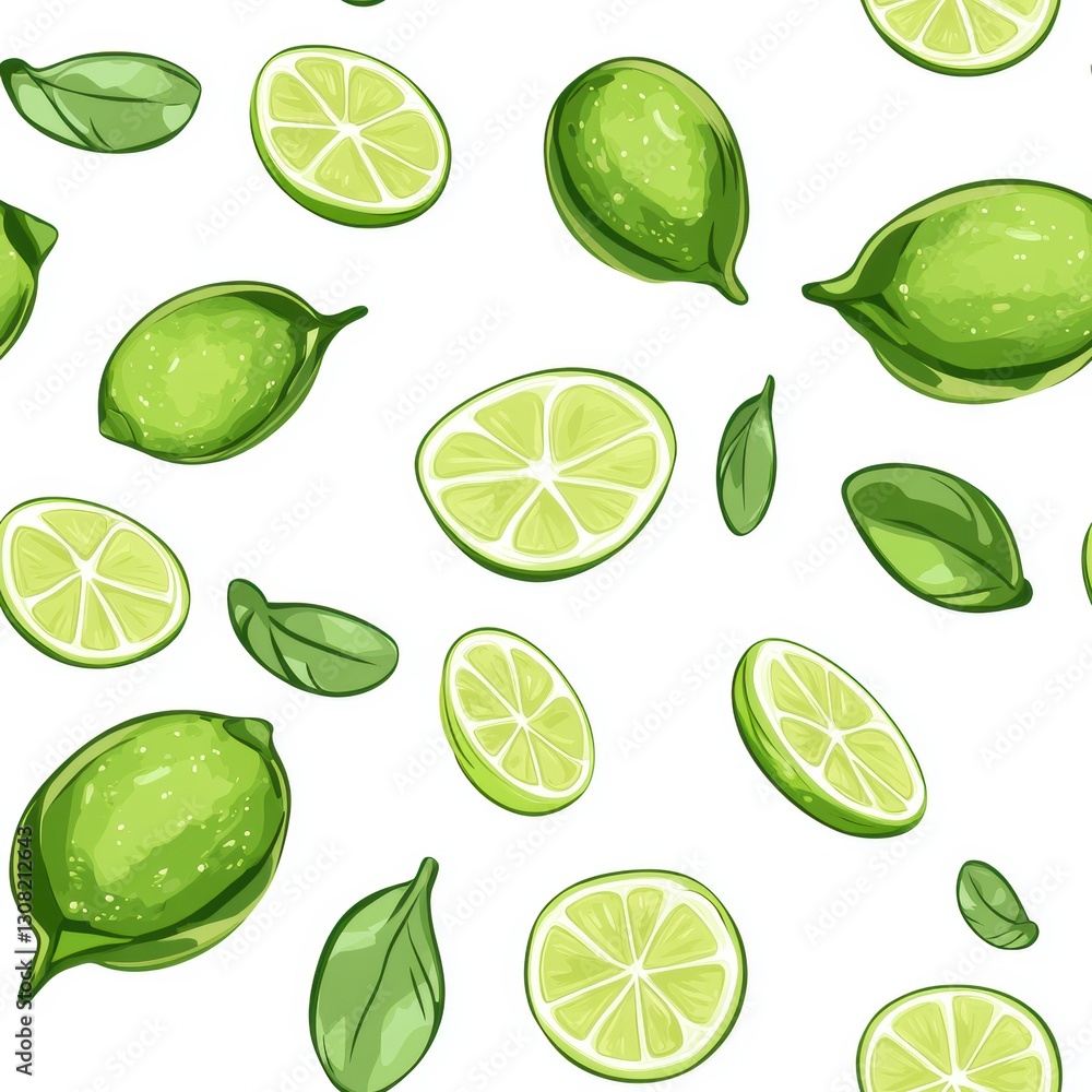 Lime Fruit Seamless Pattern l Pastel Soft Color l Adorable Cute Design White Background Lime Fruit Seamless Pattern l Pastel Soft Color l Adorable Cute Design White Background
