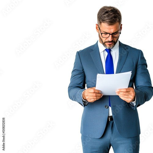 Businessman Reviewing Documents in Modern Office Environment