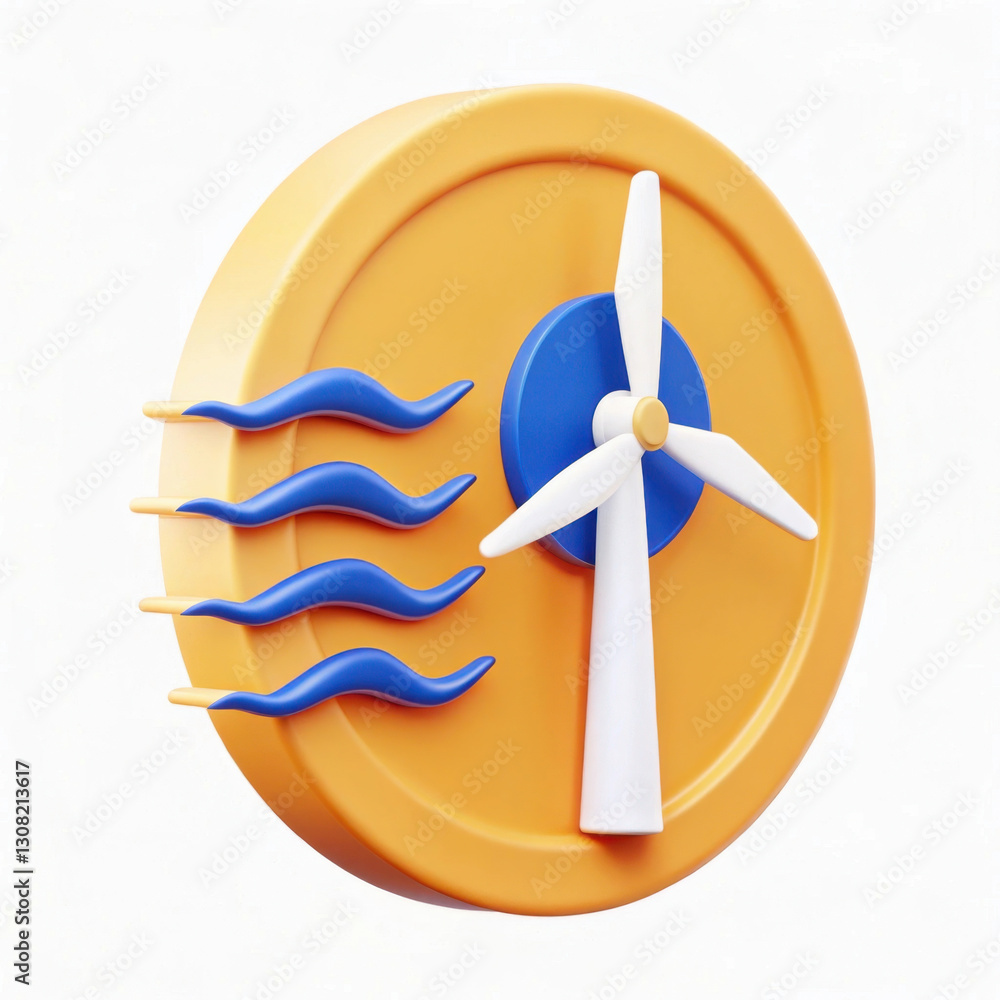 3D illustration of wind turbine icon with energy waves, symbolizing clean energy and sustainability. design features vibrant colors and modern aesthetic 3D illustration of wind turbine icon with energy waves, symbolizing clean energy and sustainability. design features vibrant colors and modern aesthetic