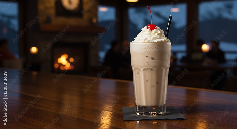 Creamy milkshake warms cozy bar scene. AI Generated Creamy milkshake warms cozy bar scene. AI Generated