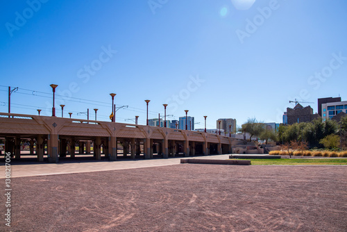 Margaret T. Hance Park with lush green trees, plants and grass in Phoenix Arizona USA