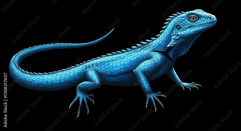 Naklejka premium Stunning Blue Lizard on Black Background