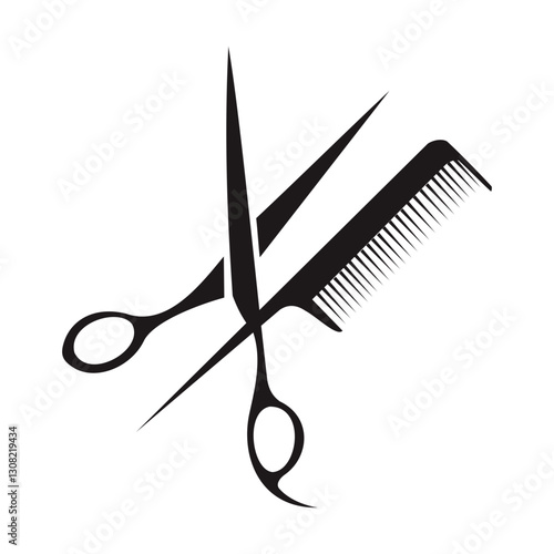 barbershop logo vector with scissors and comb ico