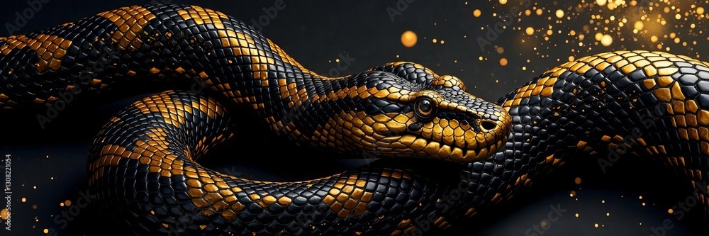 Obraz premium Abstract vector background of black and gold snake skin print, texture, python