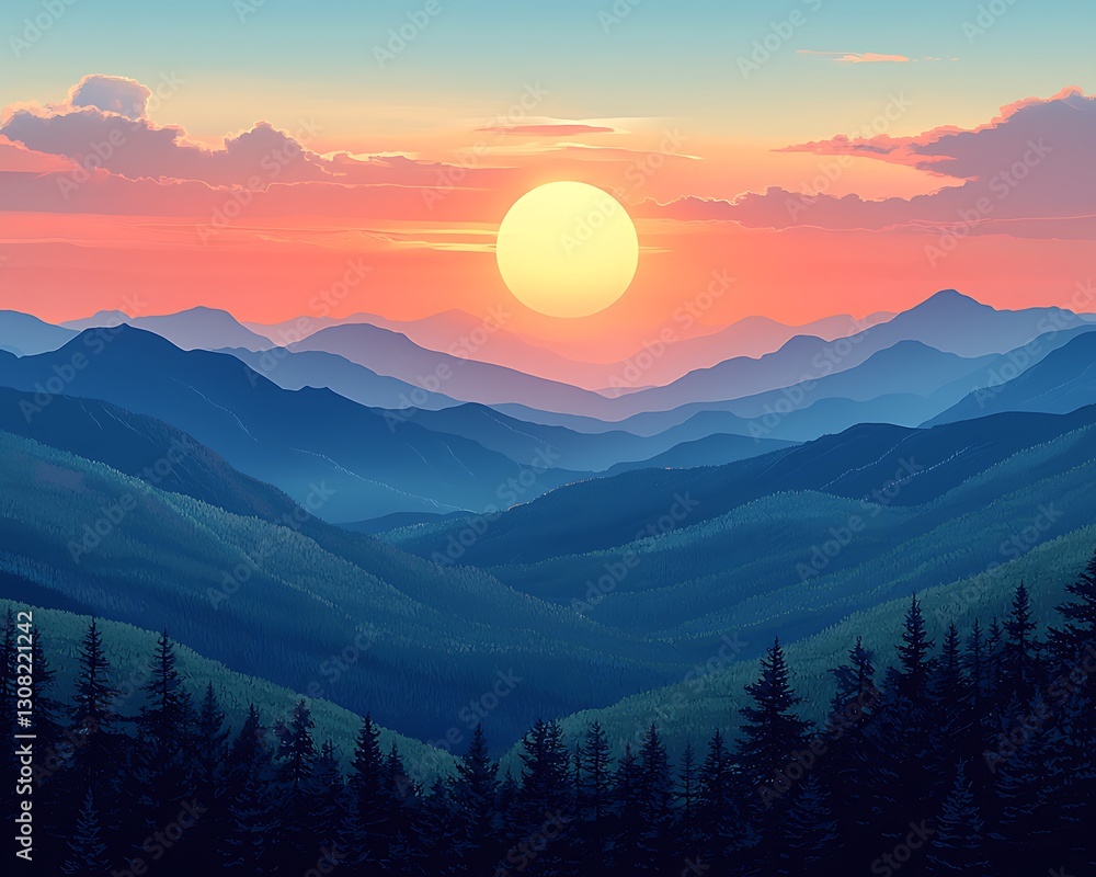 Obraz premium Sunset Over Mountain Ranges