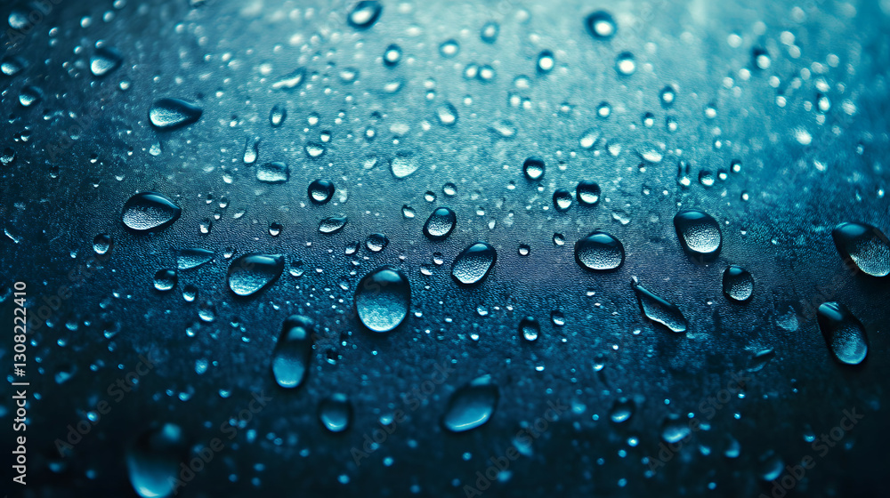 Texture of water drops on blue painted surface Texture of water drops on blue painted surface