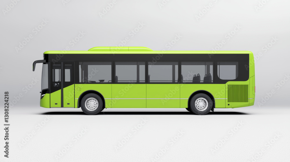 Lime public transit bus with panoramic view symbolizes eco friendly transport Lime public transit bus with panoramic view symbolizes eco friendly transport