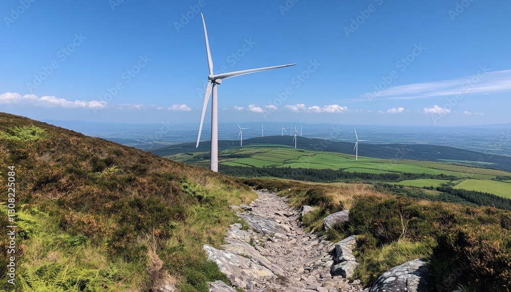 Wind Turbine on Mountaintop Path Wind Turbine on Mountaintop Path