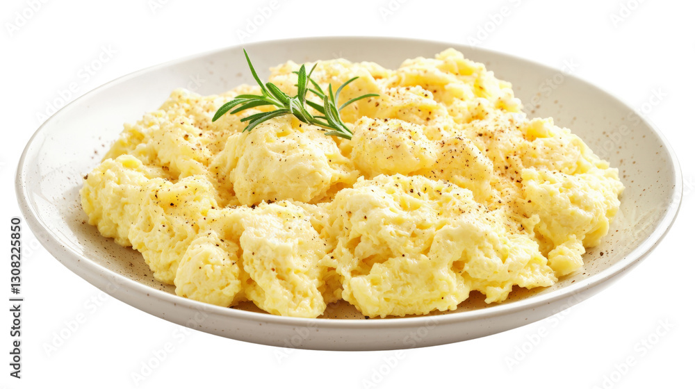 Plate of scrambled eggs isolated on transparent background, PNG file, classic breakfast Plate of scrambled eggs isolated on transparent background, PNG file, classic breakfast