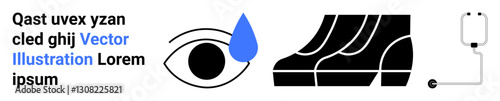 Eye with tear symbolizing emotion, stairs suggesting progress or obstacle, and infusion bag implying healthcare. Ideal for emotions, healthcare, progress, challenges, human struggles, motivation
