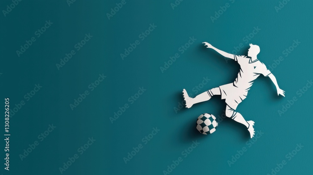 Dynamic Soccer Player Kicking Ball in Vibrant Blue Background Scene Dynamic Soccer Player Kicking Ball in Vibrant Blue Background Scene