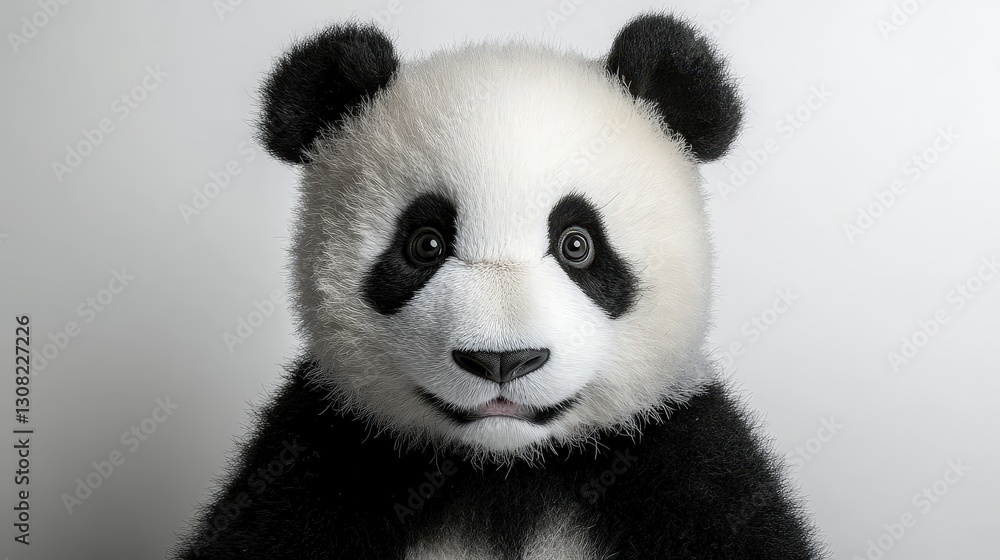 Close-up of a black and white panda gazing leftward; intricate fur patterns, with expressive black nose and mouth against contrasting hues Close-up of a black and white panda gazing leftward; intricate fur patterns, with expressive black nose and mouth against contrasting hues