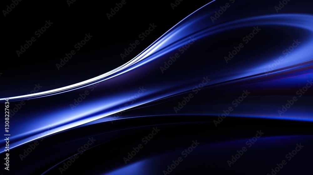 Naklejka premium Elegant Blue Abstract Background with Smooth Lines and Curves for Corporate and Tech-Themed Projects. Dark Backdrop Enhances Futuristic Look and Symbolizes Technology Innovation