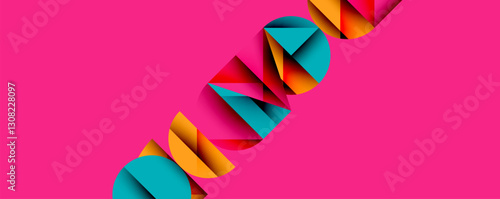 Abstract geometric pattern with intersecting circles and triangles in gradients. The high-contrast composition creates depth and a dynamic, modern aesthetic