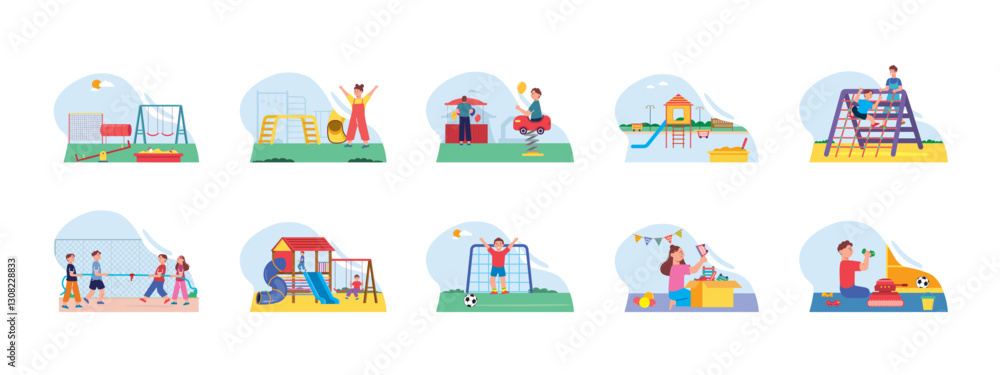 Fototapeta premium Kids Playground set illustration. Flat vector illustration concept.