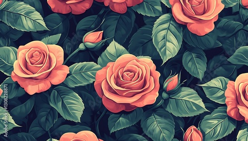 Roses blooming amidst leafy garden greenery