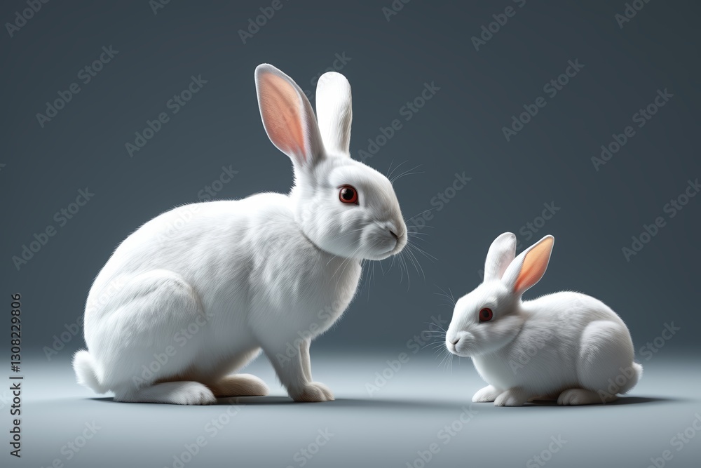there are two white rabbits sitting next to each other on a gray surface there are two white rabbits sitting next to each other on a gray surface