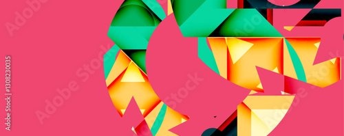 Abstract geometric artwork with interwoven angular and curved shapes, dynamic composition with smooth gradients and bold contrasts