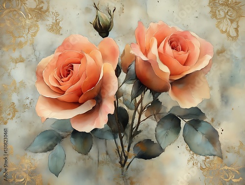 Roses blooming gracefully on vintage background