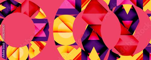 Abstract geometric artwork with interwoven angular and curved shapes, dynamic composition with smooth gradients and bold contrasts