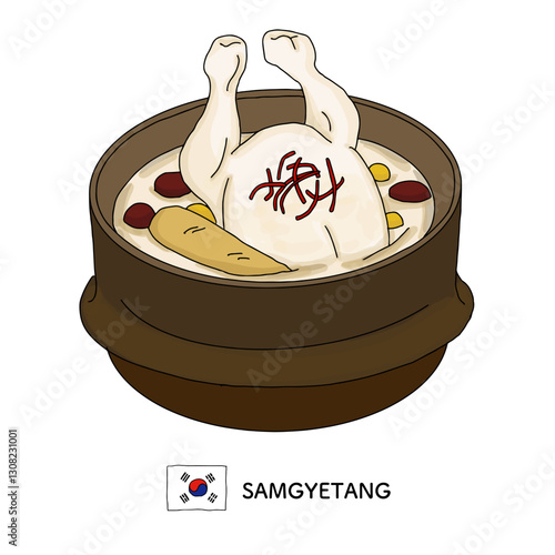 韓国料理＿参鶏湯の線画イラスト