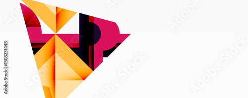 Abstract geometric artwork with interwoven angular and curved shapes, dynamic composition with smooth gradients and bold contrasts