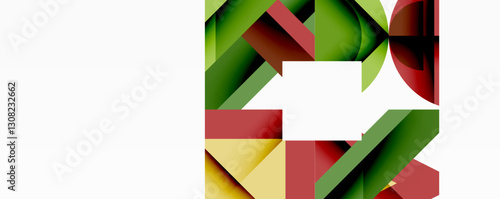 Abstract geometric artwork with interwoven angular and curved shapes, dynamic composition with smooth gradients and bold contrasts