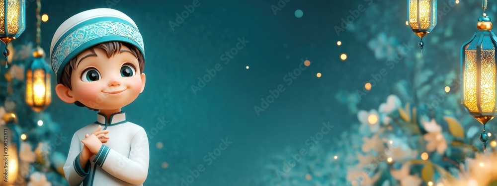 Naklejka premium Charming Animated Character in a Stunning Decorative Background Evoking Cultural Celebration Atmosphere