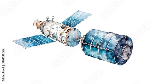 Fototapeta Naklejka Na Ścianę i Meble -  Watercolor Space Station Illustration