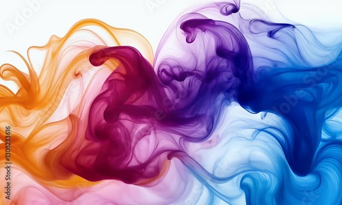 Colorful swirling inks abstract art; background white; design element