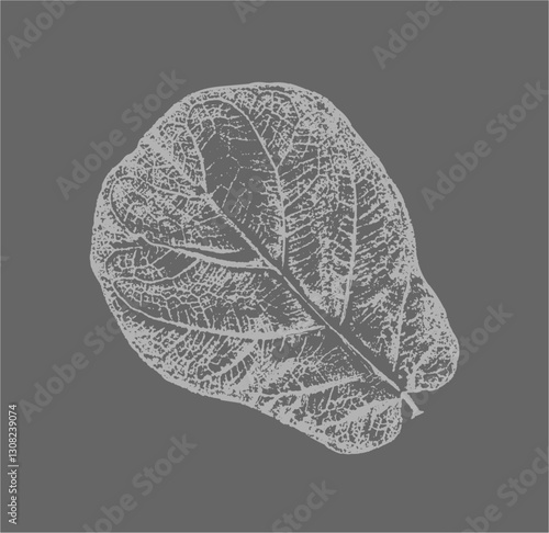 Stamp impression or sketch of a fig leaf with organic texture. Isolated leaf print for floral art or pattern.
