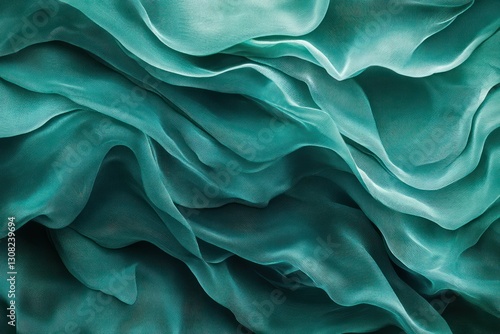 Teal fabric drapes, soft folds, elegant texture, background design
