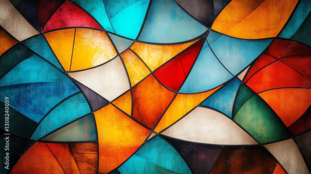 Elegant stained glass window pattern with intricate geometric shapes, artistic abstract texture Elegant stained glass window pattern with intricate geometric shapes, artistic abstract texture