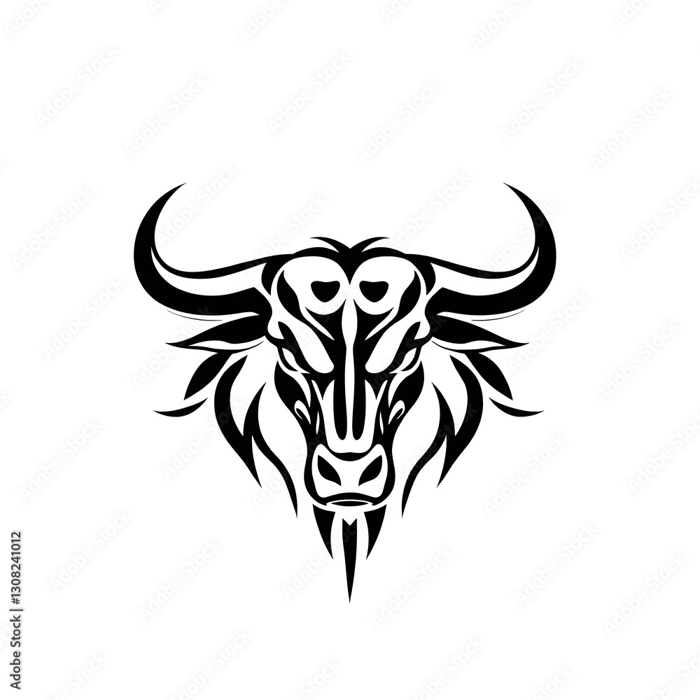 Fototapeta premium Fierce Bull Head Tribal Art - Bold and Strong Illustration