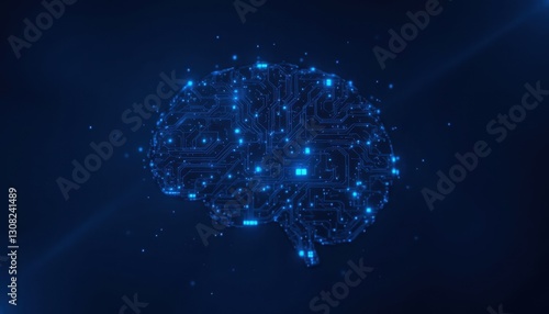 Wallpaper Mural A digital artificial brain intelligence cyborg interface, featuring intricate circuit patterns and glowing blue lights Torontodigital.ca