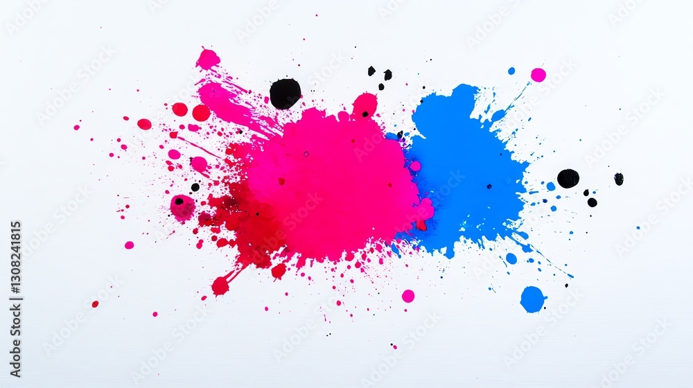 Fototapeta premium Ink splatters on a white canvas with chaotic brush strokes, artistic abstract texture