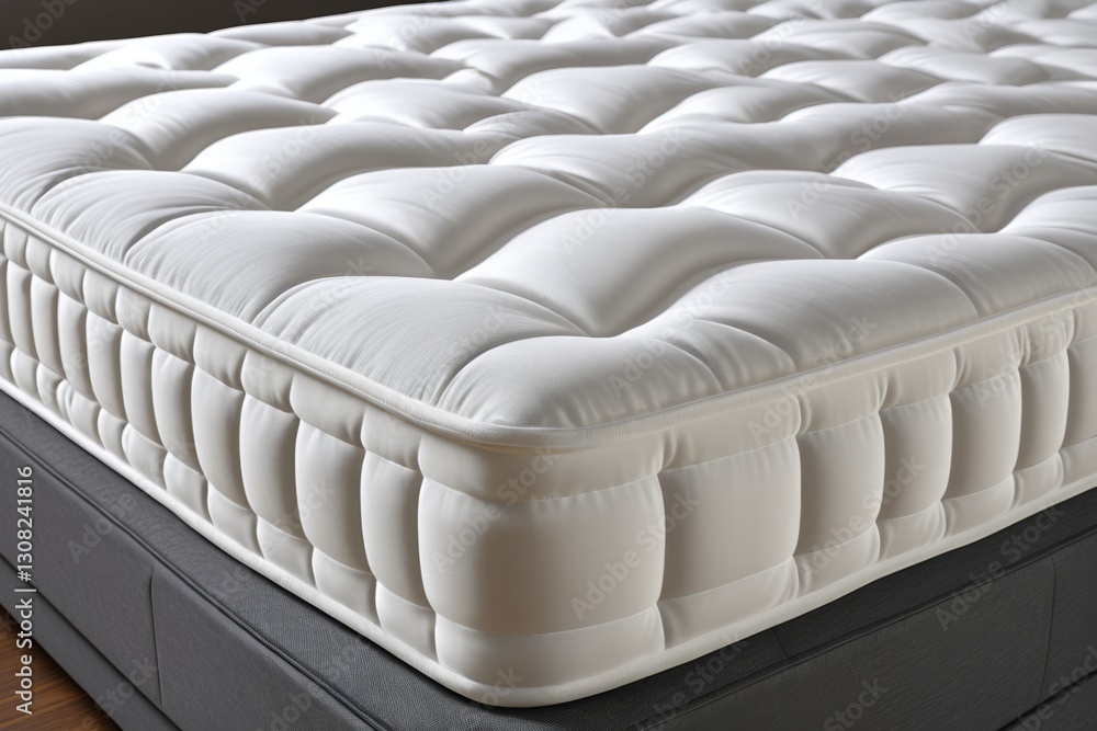 Obraz premium a close up of a mattress with a white cover on a wooden floor