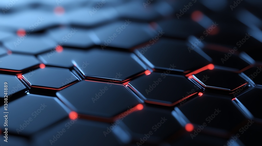 Intricate network of glowing hexagonal nodes, hightech futuristic design Intricate network of glowing hexagonal nodes, hightech futuristic design