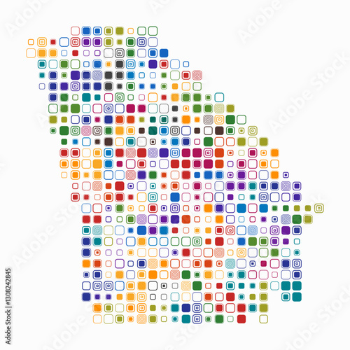 Georgia, shape of the state built of colored cells. Digital style map of Georgia on a white background. Large size rounded square blocks. Artistic vector illustration.