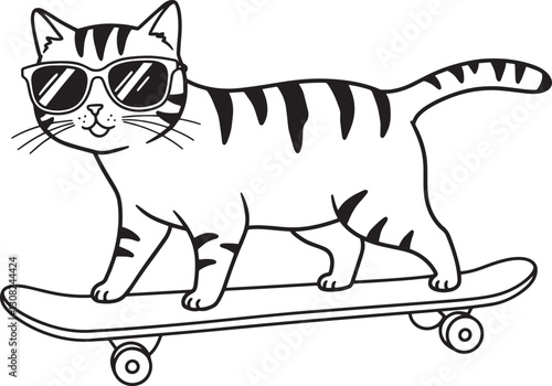 Cat wearing a sunglass riding a skateboard