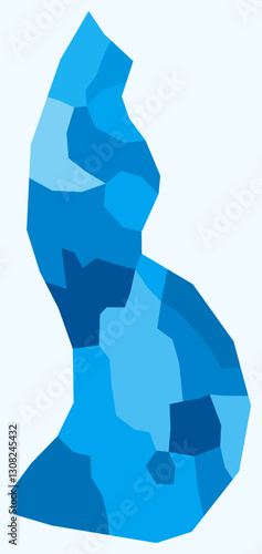 Map of Liechtenstein with regions. Just a simple country border map with region division. Light blue color palette. Plain Liechtenstein shape with administrative division. Vector illustration.