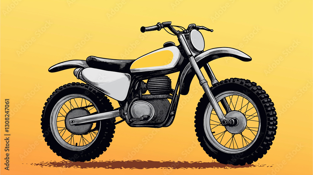 Fototapeta premium Classic enduro motorcycle standing on a yellow background