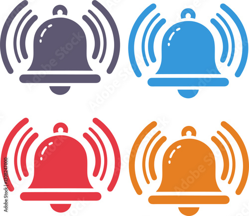 Wallpaper Mural Alarm Bell Icon Set Representing Alerts, Warnings, and Notifications with Sound Waves in Multiple Colors Torontodigital.ca
