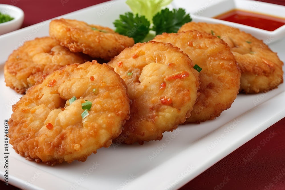 there are some fried food on a white plate with sauce there are some fried food on a white plate with sauce